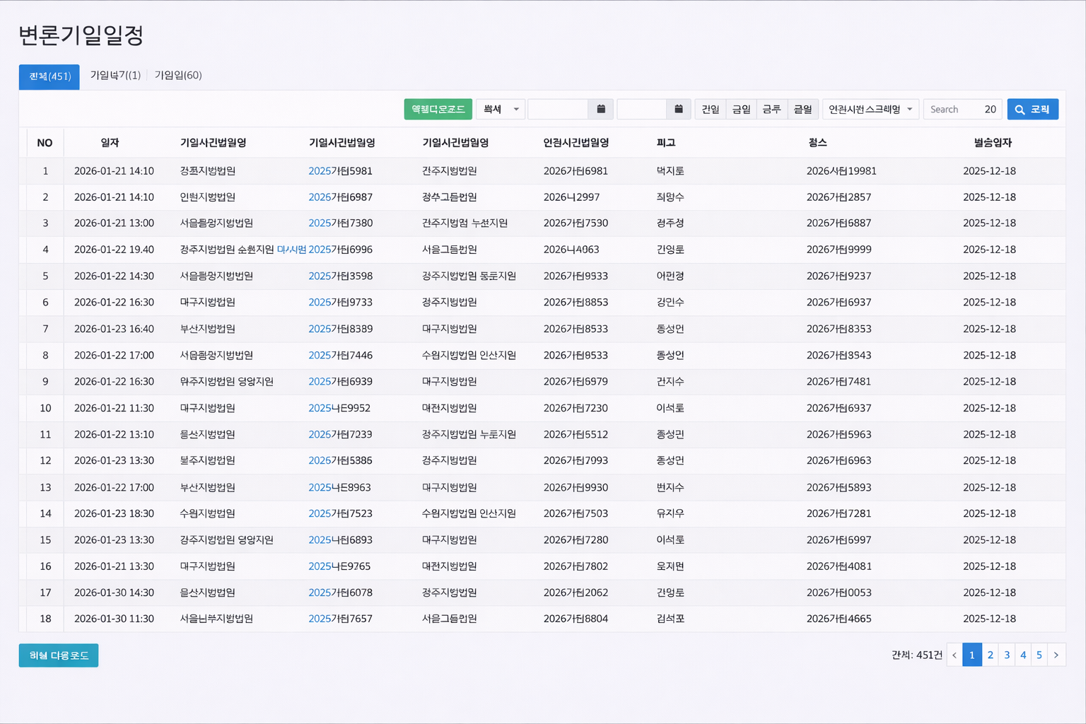 변론기일일정 관리